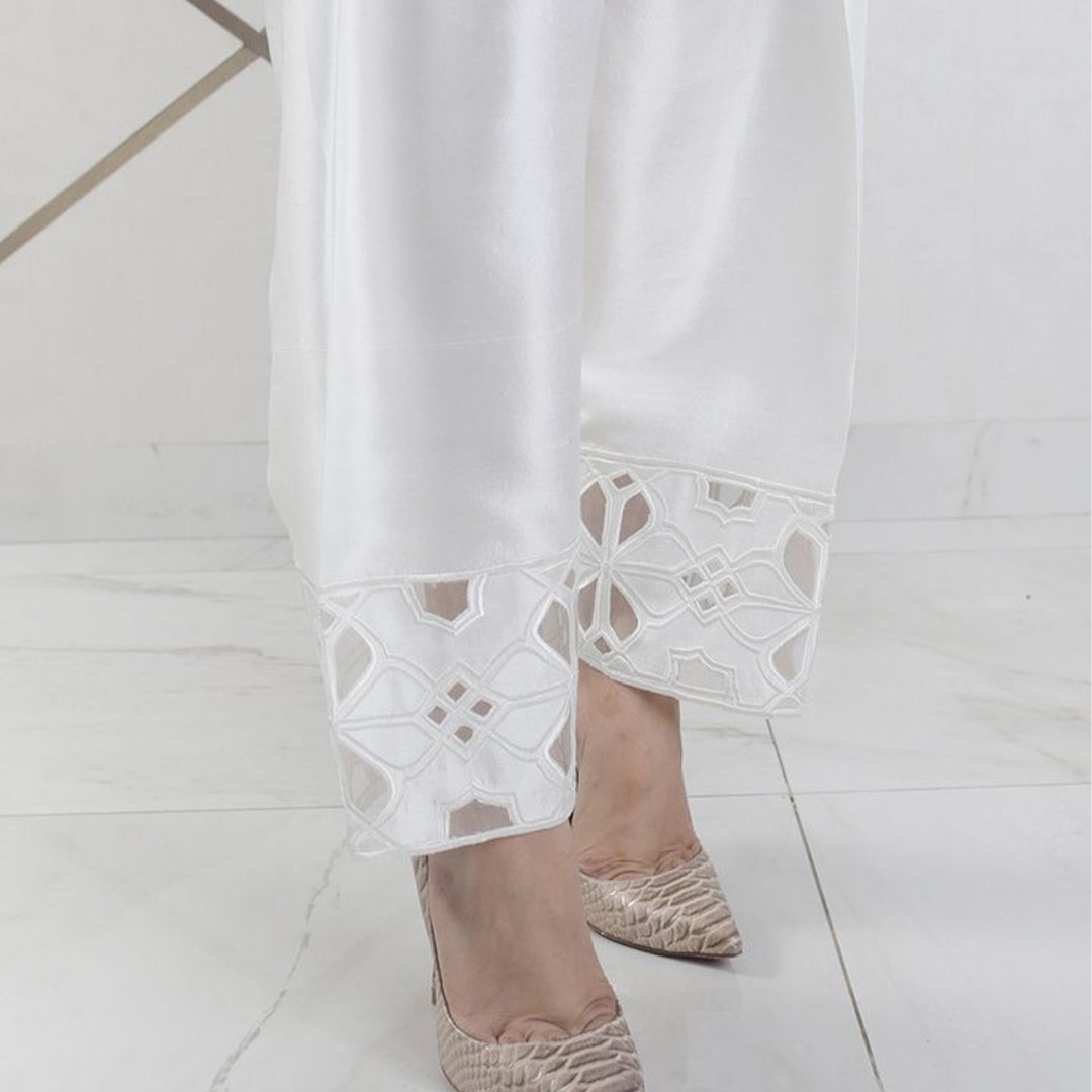 Embroidered Cotton Silk Shalwar Pants: Pakistani Indian Trousers - Etsy