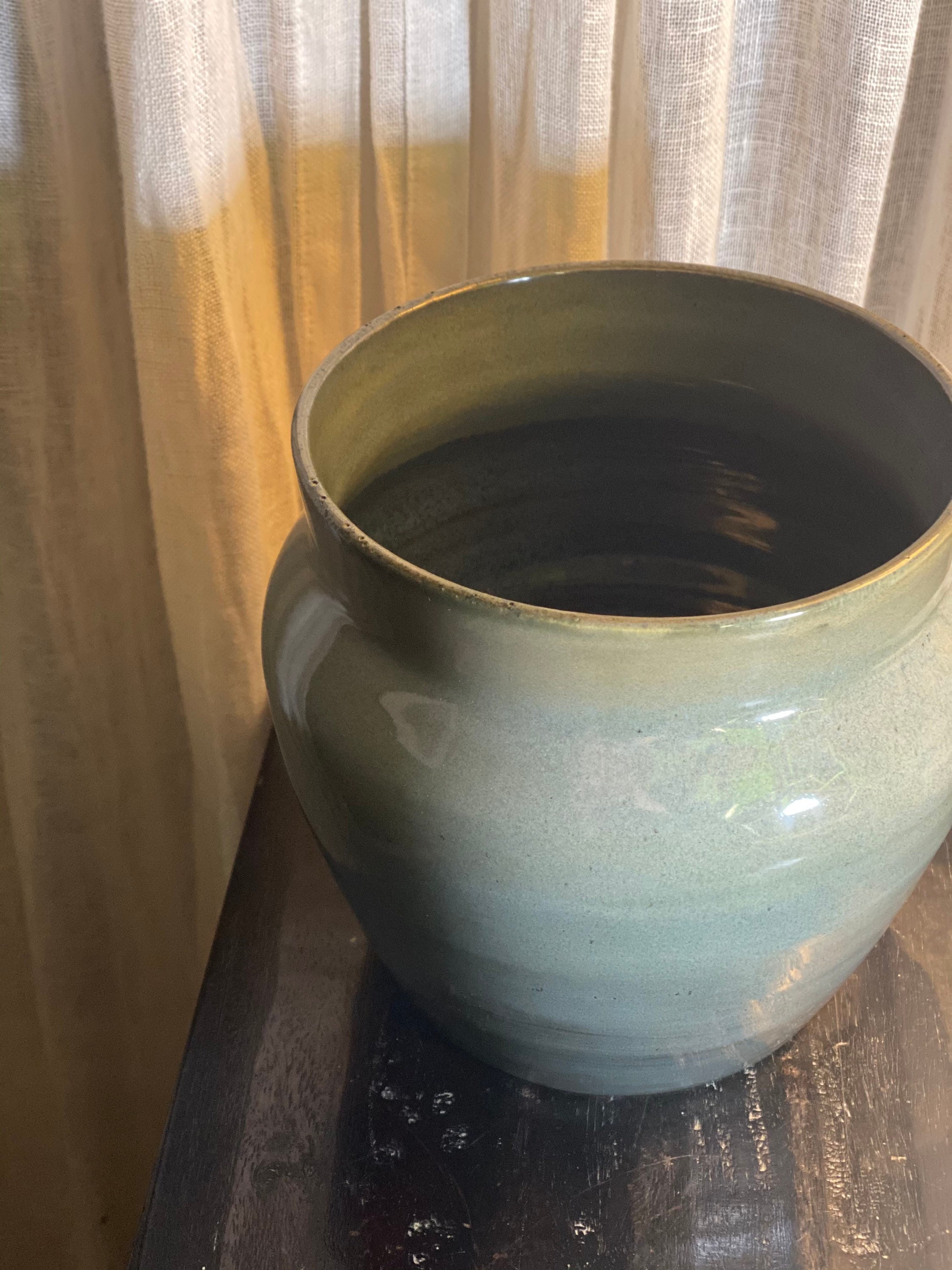 Short wide light green vase Etsy