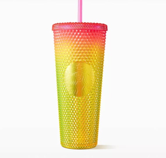Tumbler Gradient Yellow Pink Diamond studded 24oz Straw Cold Cup