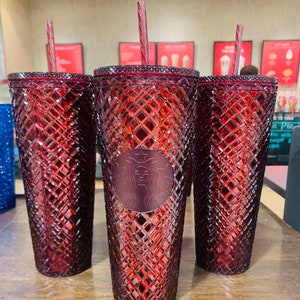 Starbucks Acrylic Tumbler with Red Diamond Cut Crystals