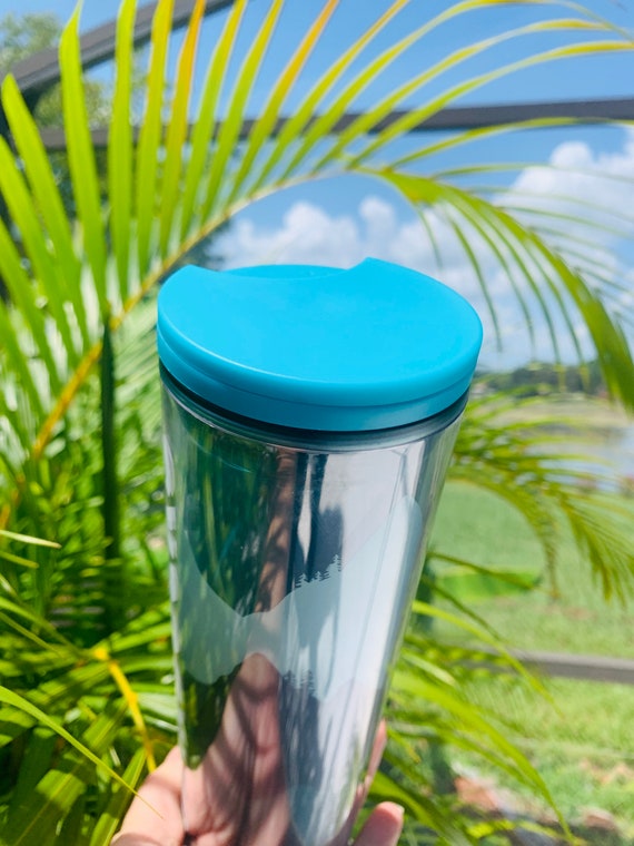 Starbucks Recycled Aqua Blue Glass 16 Oz. Cold To Go Cup Mug Tumbler w/  Straw