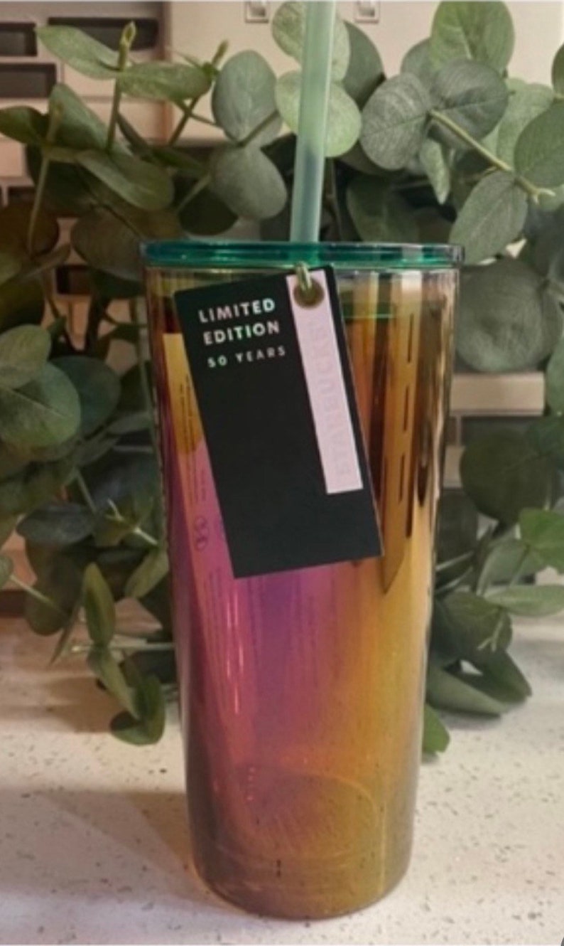 Starbucks Oil Slick Glass Tumbler Limited Edition 50 Year Etsy