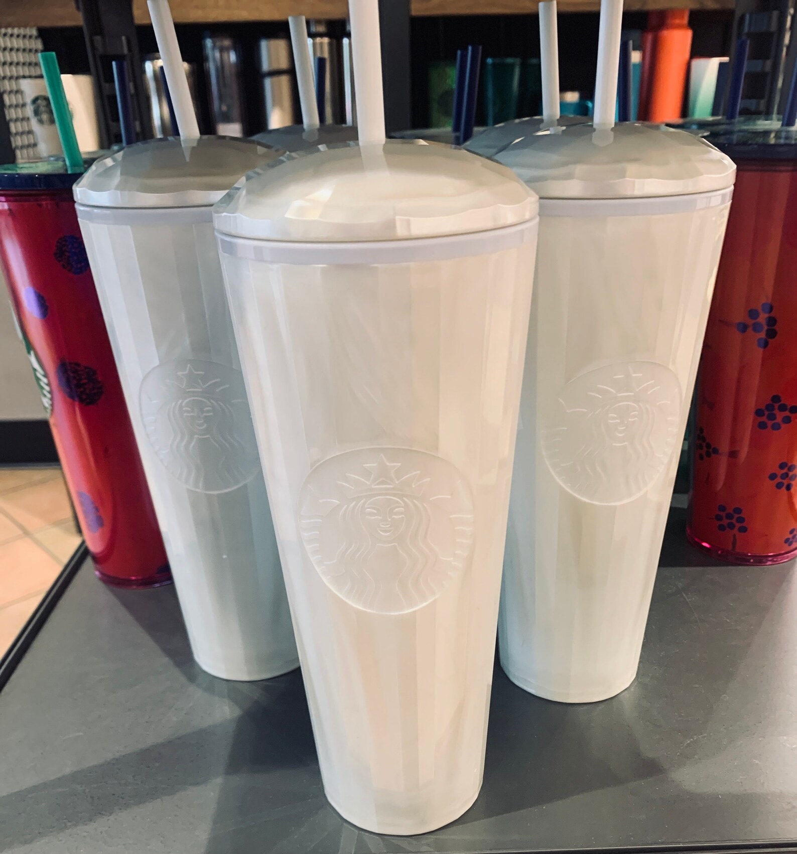 Starbucks New 2021 Pearl White Marbled Iridescent Dome Tumbler Etsy