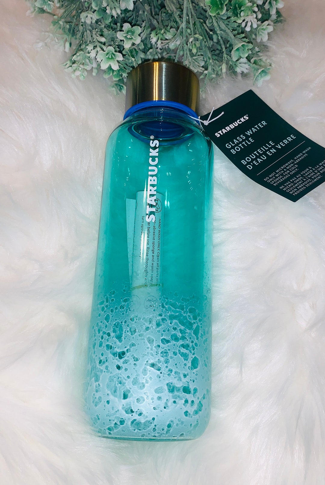 Starbucks Cobolt Blue Glass Water Bottle Tumbler Cup 20oz Etsy
