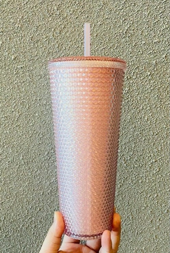 New 2022 Starbucks China Sakura Pink Glitter Studded Cold Cup Tumbler 24oz