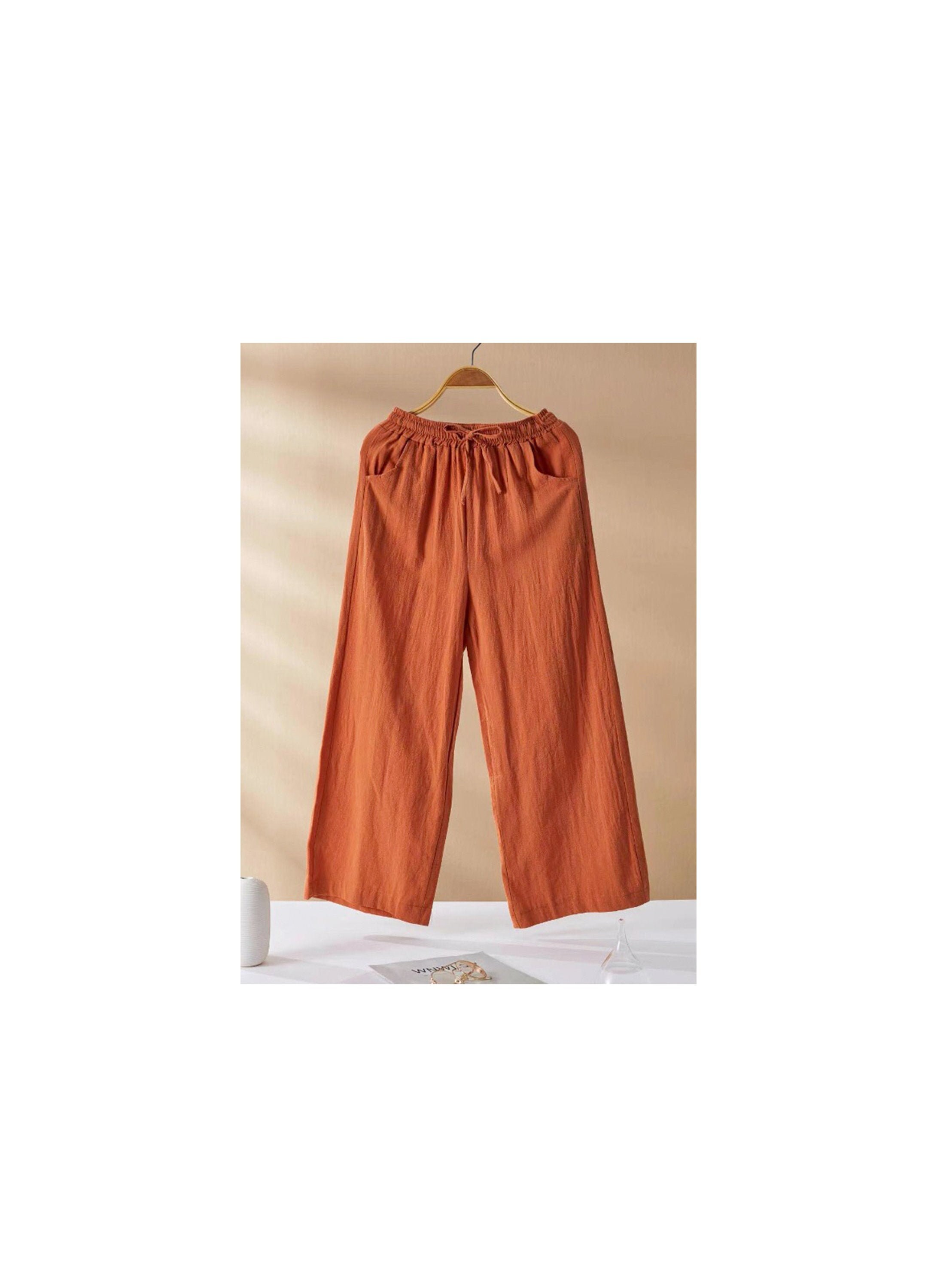 Linen Blend Wide Leg Cropped Length Pants - Etsy