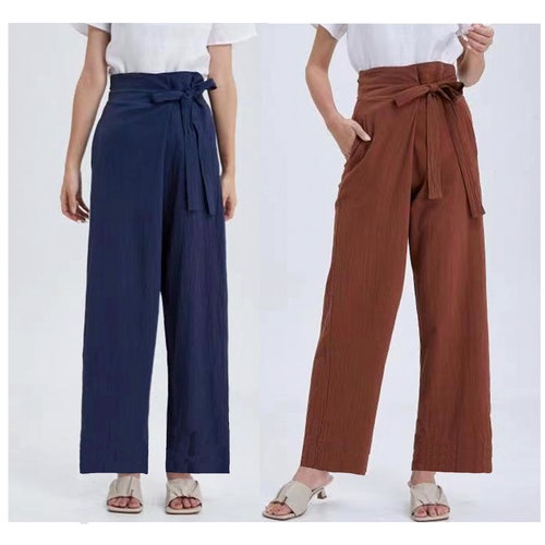 Linen Pants, Wrap Side Tie Loose Fit Linen Pants