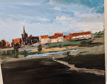 George Gemanis "El pueblo junto al estanque" Pintura acrílica original