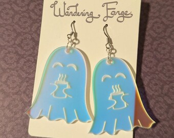 Pendientes de fantasma feliz con café - fabricados por Wandering Forge ™