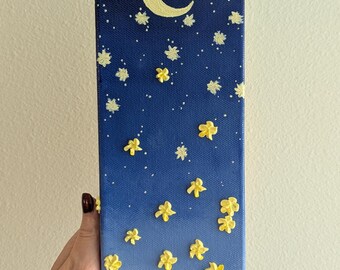 Pintura acrílica 3D original "Donde las flores se encuentran con las estrellas" - creada por Wandering Forge ™