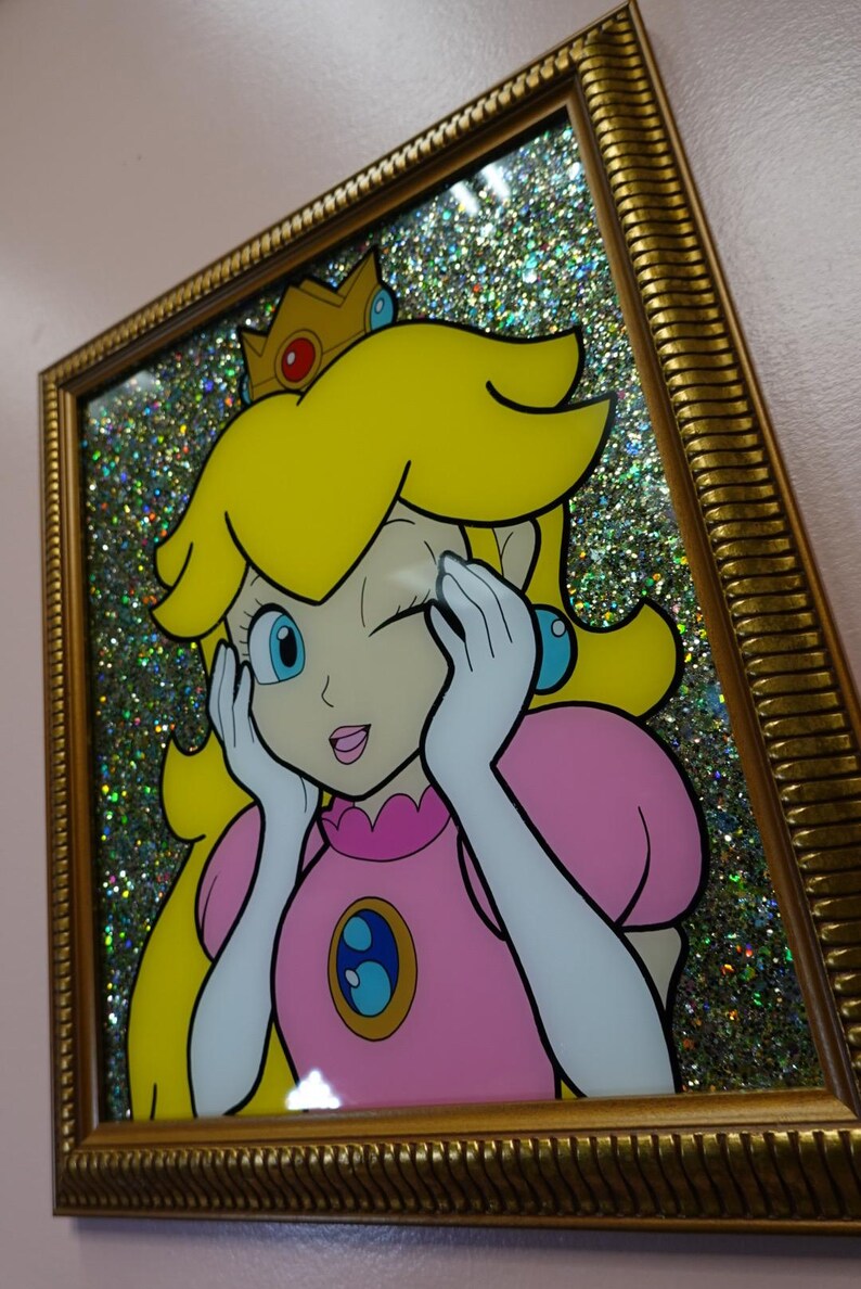 Princess Peach Painting, Super Mario Painting, Glitter Painting, Glass