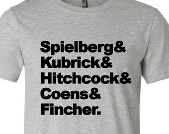 Men's Top 5 Shirt- Directors: Spielberg, Kubrick, Hitchcock, Coens, Fincher, list, t-shirt, Coen Brothers Steven David Alfred Stanley movies