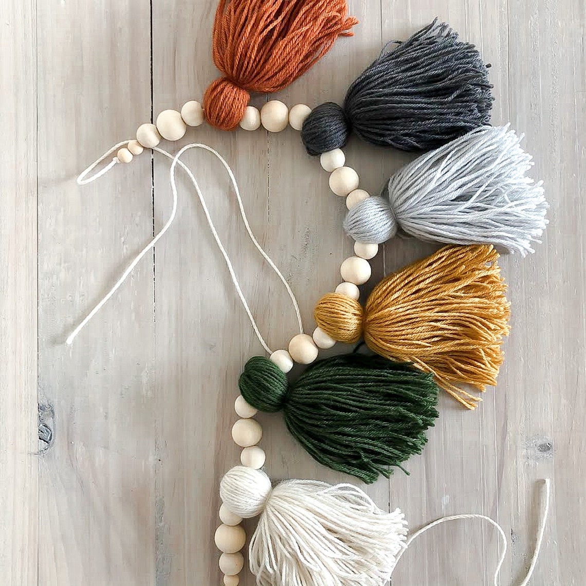 Wood Bead Garland with Tassels Tassel Garland Yarn Tassels Etsy