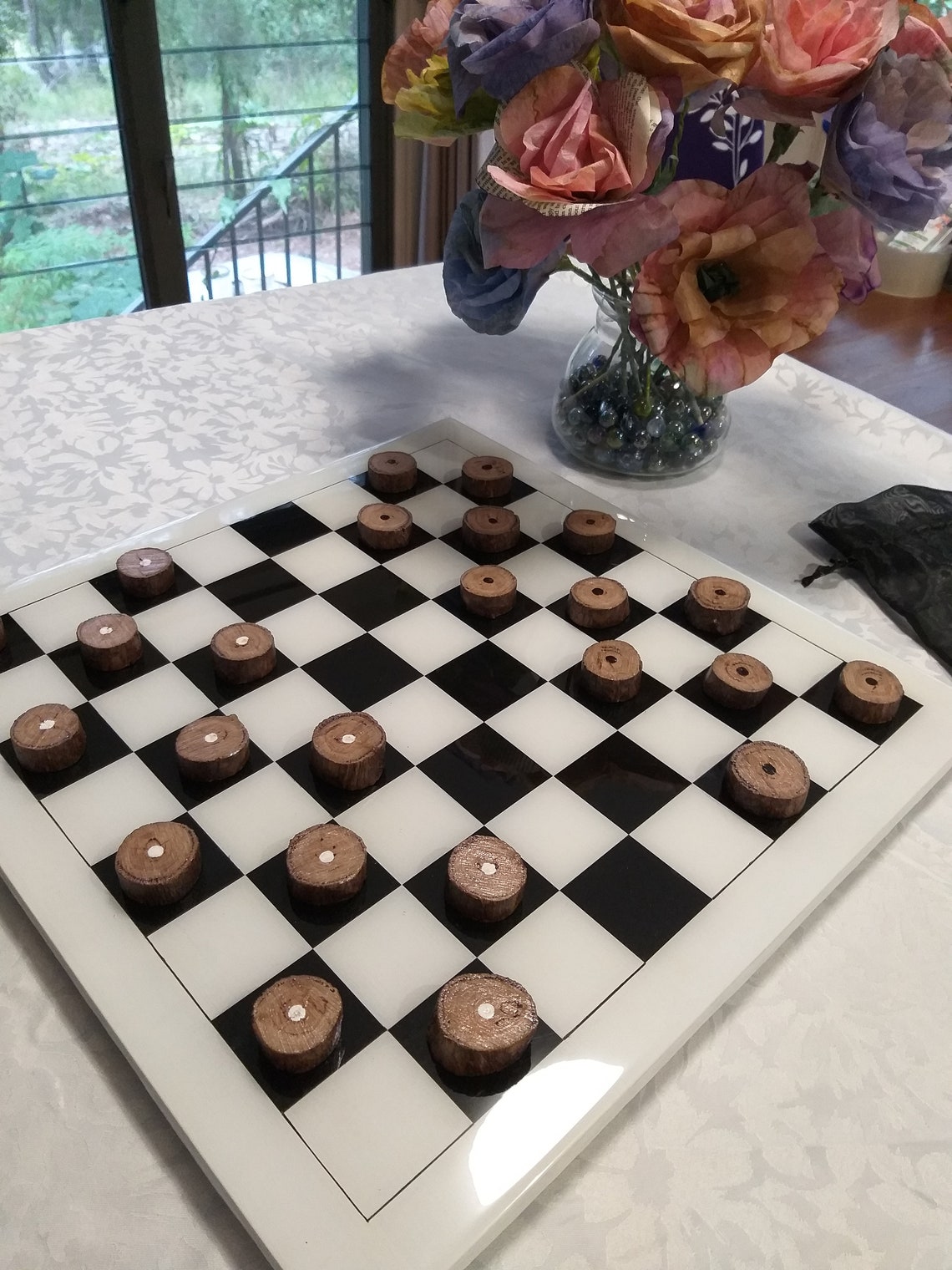 Timber Checker Board 45 x 45 cm Artist Resin Topped Turntable Etsy