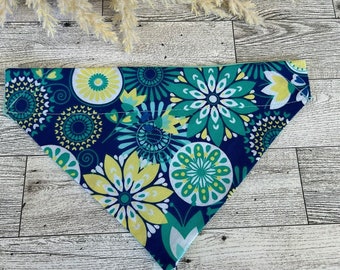 Blue Floral Dog Bandana - Cotton Dog Bandana - Gift for dogs - Fits over the collar