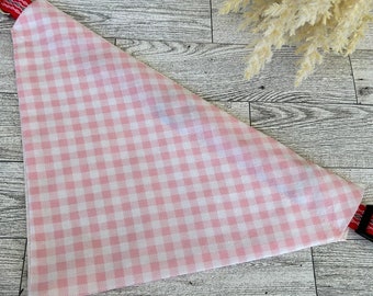 Pink Gingham Dog Bandana - Cotton Dog Bandana - for dogs - Fits over the collar