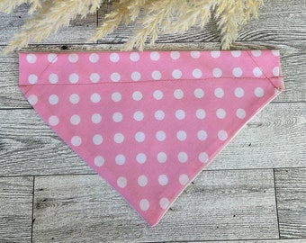 Pink Polka Dot Dog Bandana - Cotton Dog Bandana - Gift for dogs - Fits over the collar