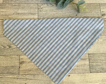 Reversible Blue Seersucker - Cotton Dog Bandana - for dogs - Fits over the collar