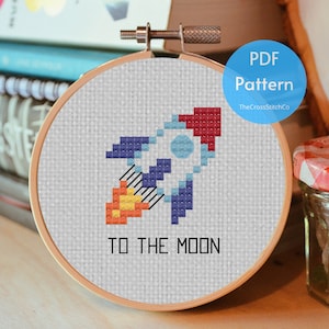 Rocket Ship Cross Stitch Pattern | To The Moon | Beginner Cross Stitch | PDF | WallStreetBets | Modern | Minimalist Cross Stitch | GME, Easy