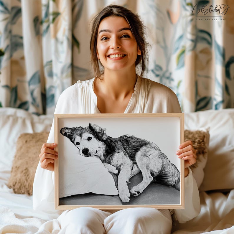 Custom Dog Drawing from Photo, Hand Drawn Dog Portrait, Personalized Pet Portrait, Dog Lover Gift Bild 6