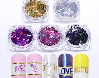 3D Laser Sequins Halographic Nail Art Letter Glitter Foil Decoration