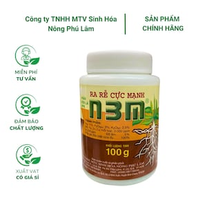 May include: A white plastic bottle of N3M plant fertilizer with a white lid. The label features Vietnamese text and a graphic of plant roots. The bottle contains 100 g of product. The label also includes the text "SẢN PHẨM CHÍNH HÃNG".
