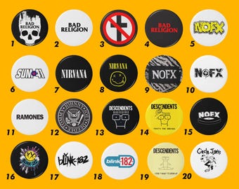 Botones y alfileres de bandas punk (1,25 pulgadas/32 mm)