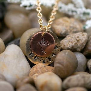 Hand Stamped Copper & Brass Be Kind Necklace, Stacked Metal Circle Be Kind Necklace, Hand Stamped Metal Necklace, Charm Necklace, Bee