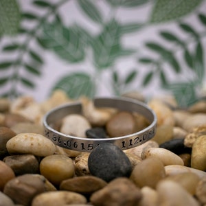 Hand Stamped Custom Latitude Longitude GPS Coordinates Bracelet, Custom Bracelet, Bangle, Cuff, Quote Bracelet, Personalized Jewelry