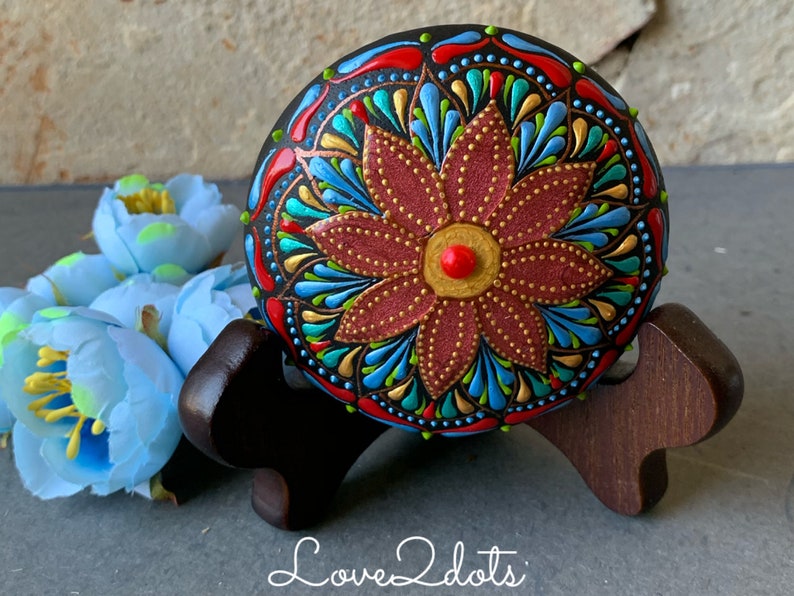 Fall Flower Mandala Stone Medium Size Meditation Rock Home - Etsy