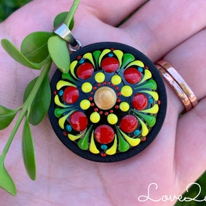 Handpainted Mandala Pendant: Colorful Dot Art Necklace