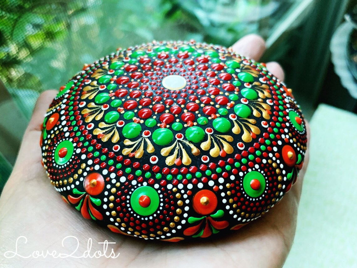 Fall Colors Mandala Stone, Meditation Rock, Gift Idea, Mandala ...