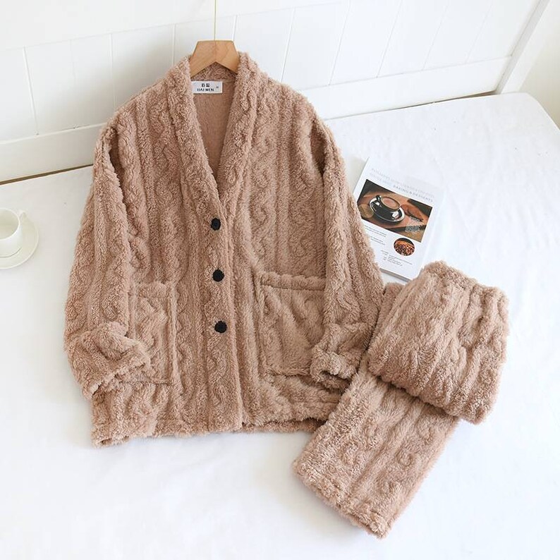 Women Sherpa Lined Pajama Set Warm Pajama for Ladies Winter Etsy