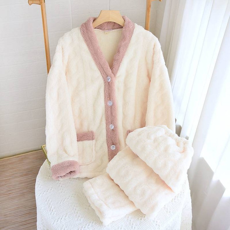 Woman Sherpa Lined Pajamas Set Warm Pajama for Ladies Winter - Etsy