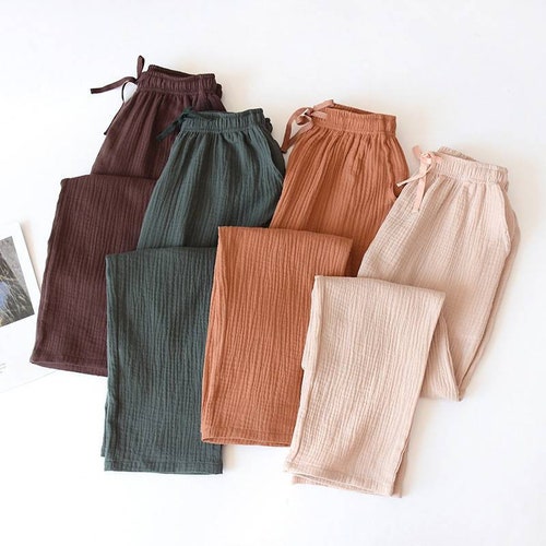 Women earth tone color cotton pants comfy pants sleep bottoms pajama bottoms homewear pants causal pants