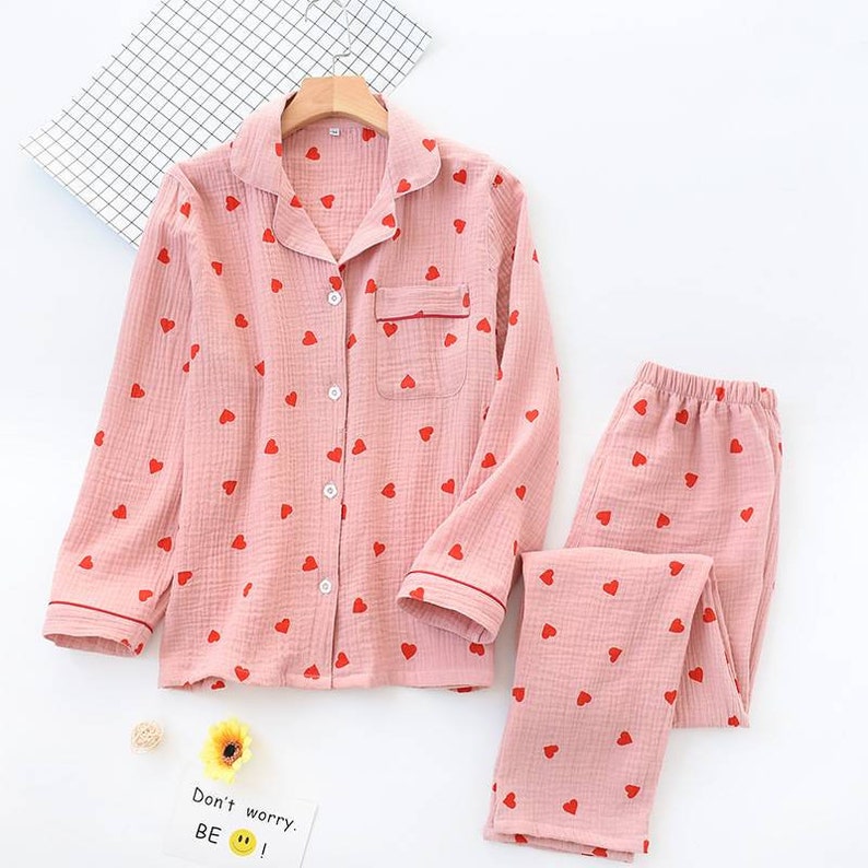 Woman Cotton Pajamas Set Party Bridesmaid Heart Printed Women Etsy