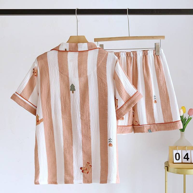 Woman Summer Cotton Pjs Set and Ladies Short Pants With Shorts Sleeves