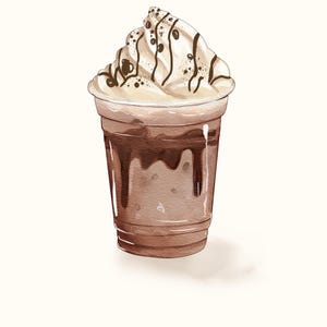 sobremesa chocolate bebida bebida cartão postal digital aquarela imprimível a5 a6 clipart desenhado à mão adesivo goodnote foodie download instantâneo