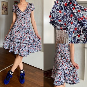 Vestido a media pierna Vintage Y2K Cottage Core Grunge floral con mangas abullonadas Dolly