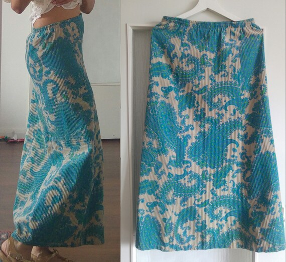 Vintage Hippie 1970s Paisley Pattern Maxi Corduroy