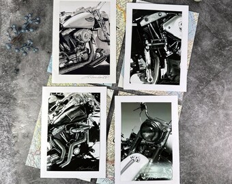 Harley Motorcycle Photo Cards, Signed Fine Art Stationary, Upcycled Map Envelopes