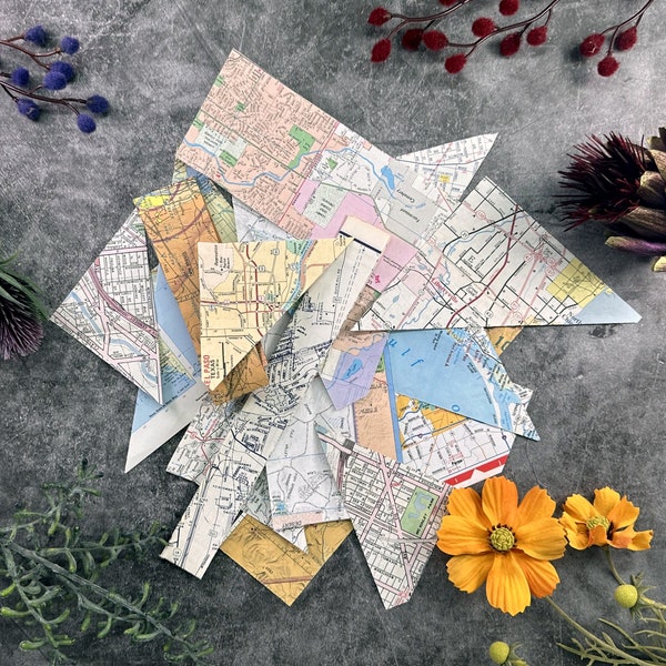 Map Paper Scraps, decorative paper crafts,  scrapbooking ephemera, mixed media projects, decoupage, collages, papermaking, Sold by weight