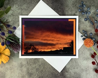 New Mexico Sunset Photo Card, Southwest Scene, Upcycled Envelope