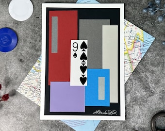 Handmade Poker Card Greeting Card, Recycled Map Envelope
