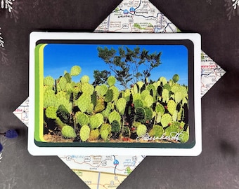 Prickly Pear Cactus Photo Card, Southwest Art, Upcycled Map Envelope