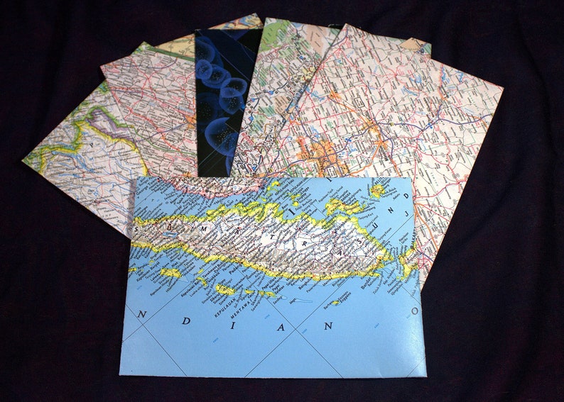 Colorful Envelopes Recycled Map Envelopes Custom Made Bulk Etsy