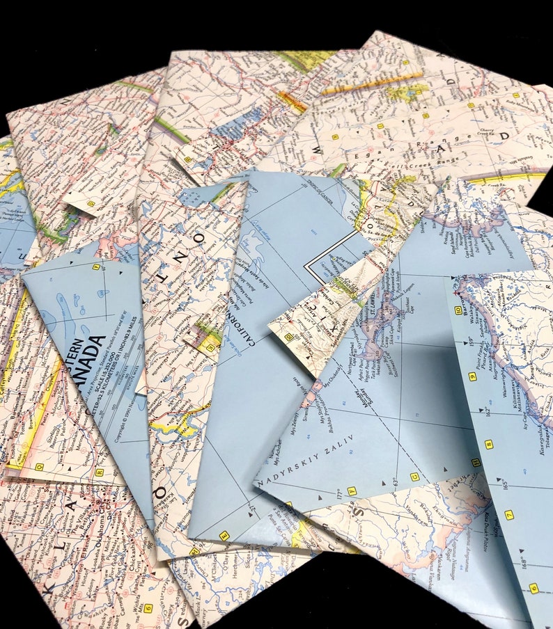 Colorful Envelopes Recycled Map Envelopes Custom Made Bulk Etsy