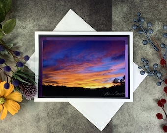 New Mexico Sunset Photo Card, 5x7 Mini Wall Art, Upcycled Envelope