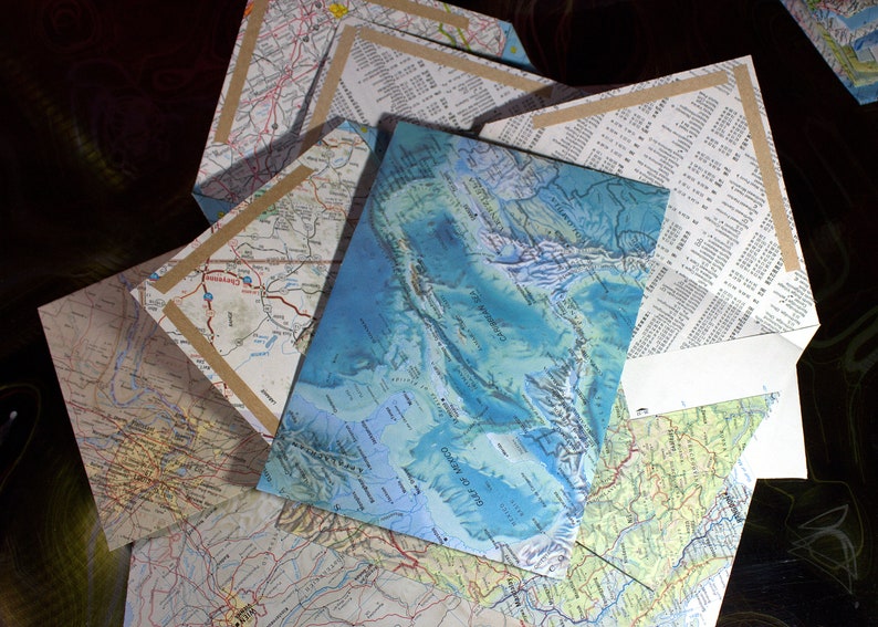 Colorful Envelopes Recycled Map Envelopes Custom Made Bulk Etsy