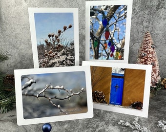 Southwest Desert Photo Cards, Handmade Holiday Cards, Blue Door, Winter Landscapes, Set of 4